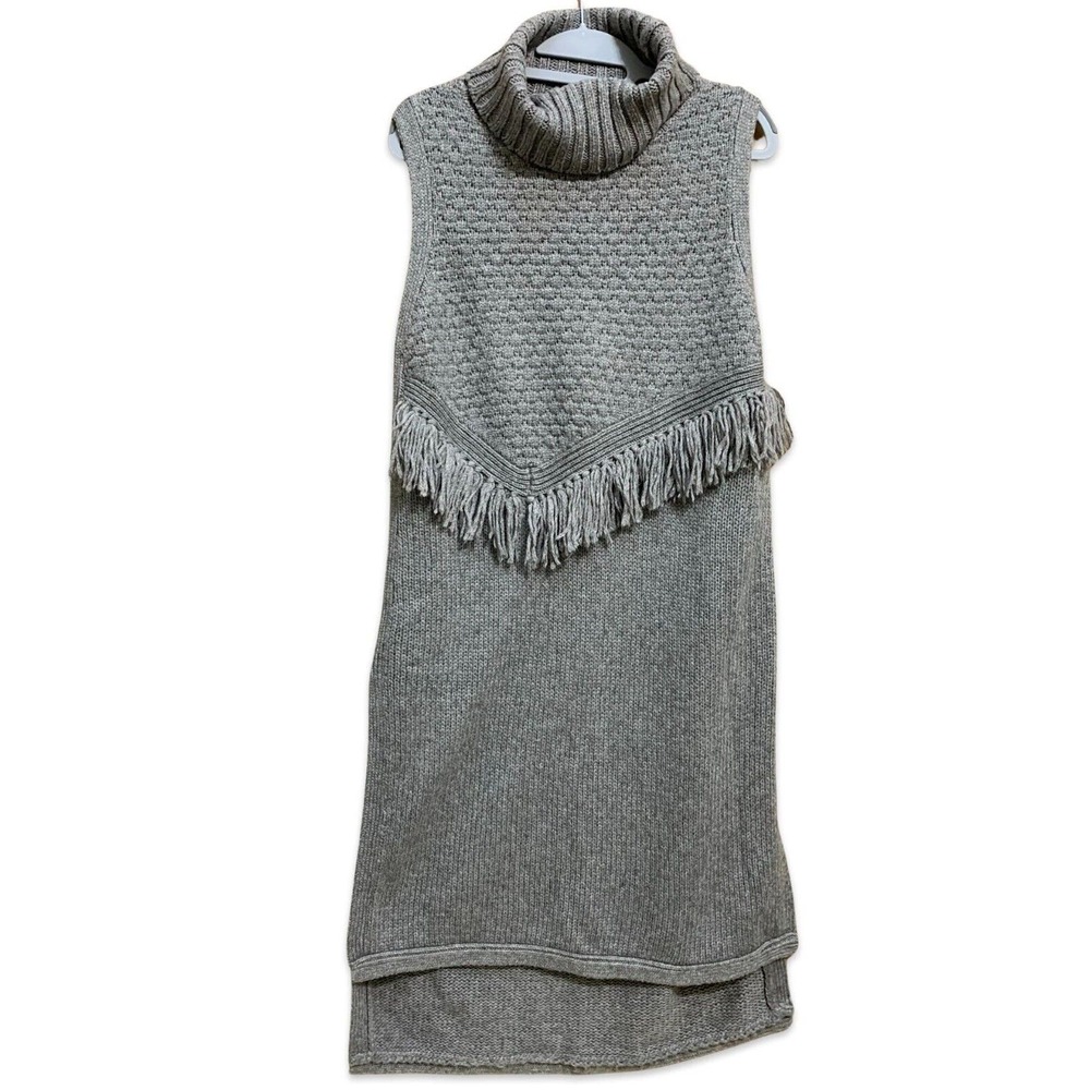 NOMAD by MORGAN CARPER Fringed Gray Sleeveless Tunic Sweater Dress TurtleNeck M